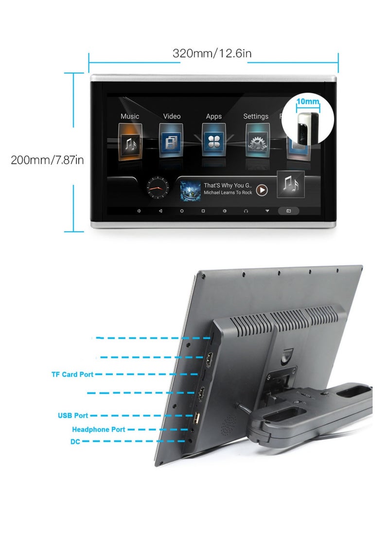Car Headrest Monitor 13.3 Touchscreen for Android 9.0 4GB RAM 64GB ROM 1920 X 1080 4K 1080P Video with LED Ambient Light