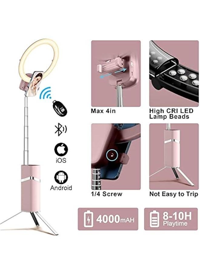 Professional Ring Light with Tripod Stand and Phone Holder, Portable Travel Selfie Ring Light with Tripod Tall Standing LED Ring Circle Light for iPhone Phone Video Recording Makeup, Pink