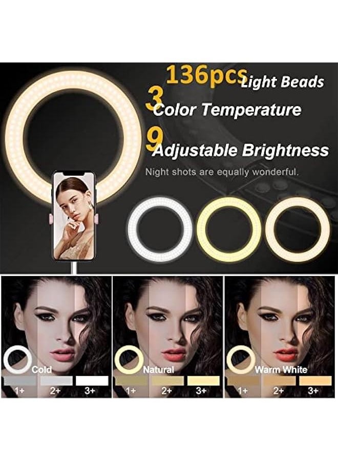Professional Ring Light with Tripod Stand and Phone Holder, Portable Travel Selfie Ring Light with Tripod Tall Standing LED Ring Circle Light for iPhone Phone Video Recording Makeup, Pink