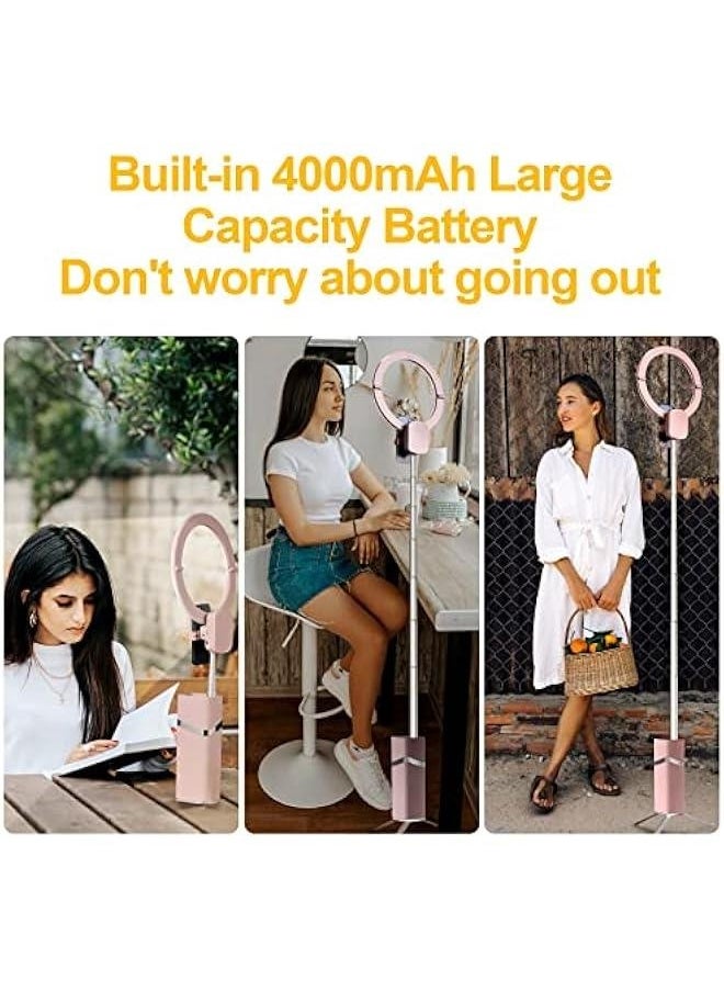 Professional Ring Light with Tripod Stand and Phone Holder, Portable Travel Selfie Ring Light with Tripod Tall Standing LED Ring Circle Light for iPhone Phone Video Recording Makeup, Pink