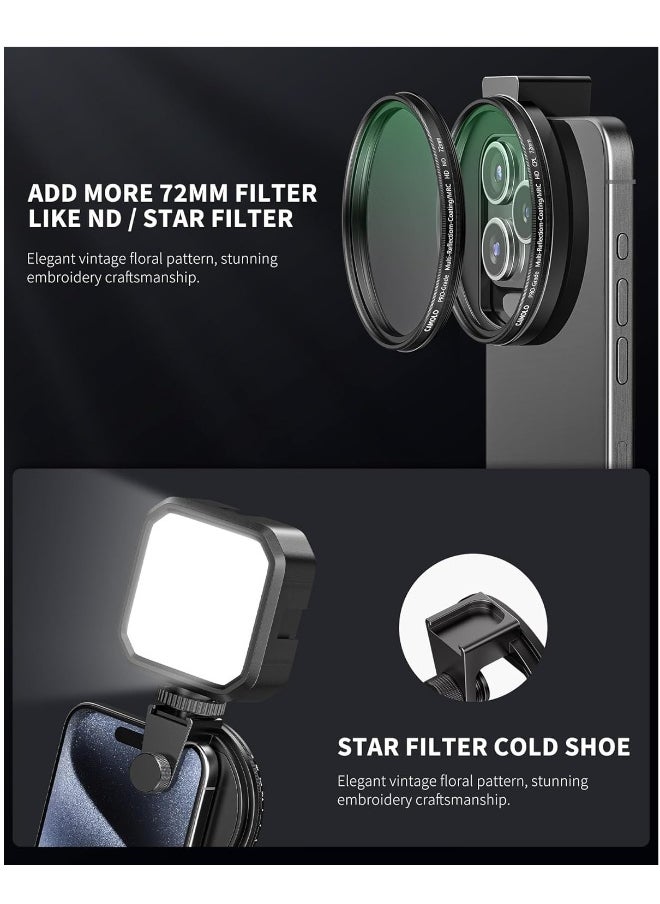 CPL Filter for Phone, 72mm Camera Polarized Lens Filter Universal with Metal Cold Shoe Phone Clip for iPhone 15 14 13 12 11 X XS PLUS PRO Max for Samsung Galaxy for Motorola