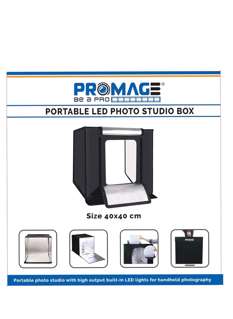PROMAGE PM-440 II LED Photo Light Box 40x40cm – Foldable Portable Photography Studio Tent with Dual LED Strips, Dimmable Lighting, and Multiple Backdrops for Product Shooting