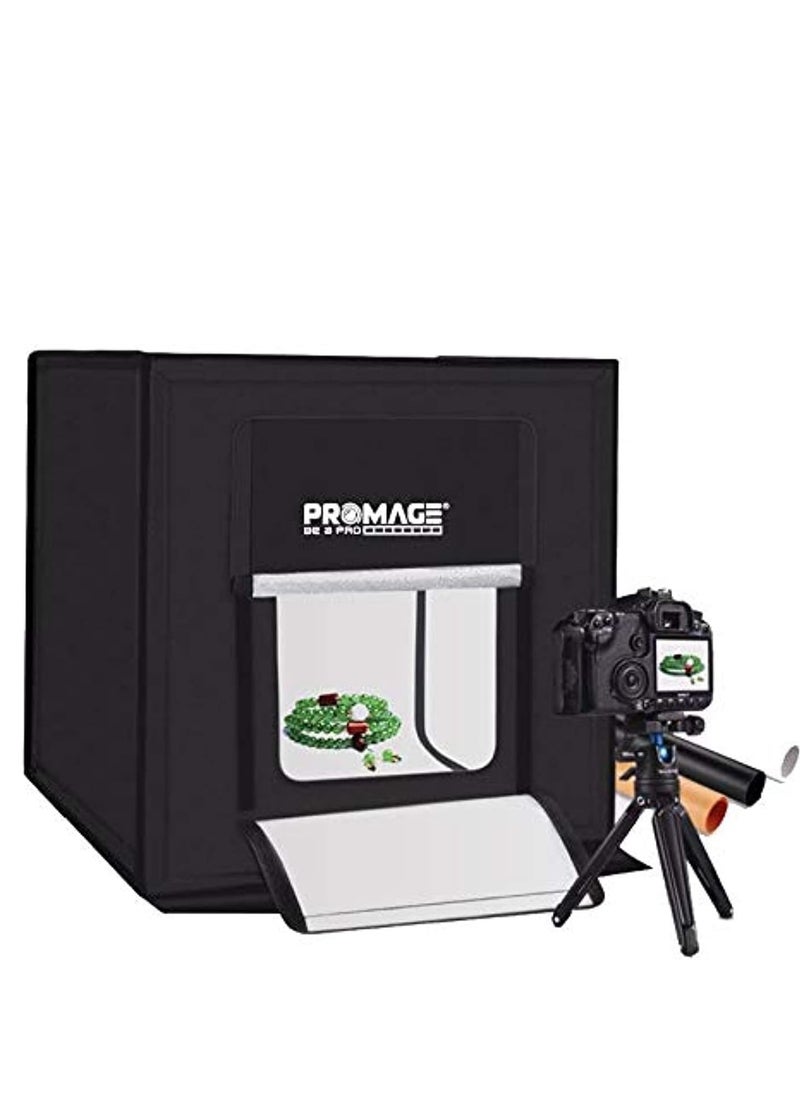 PROMAGE PM-440 II LED Photo Light Box 40x40cm – Foldable Portable Photography Studio Tent with Dual LED Strips, Dimmable Lighting, and Multiple Backdrops for Product Shooting