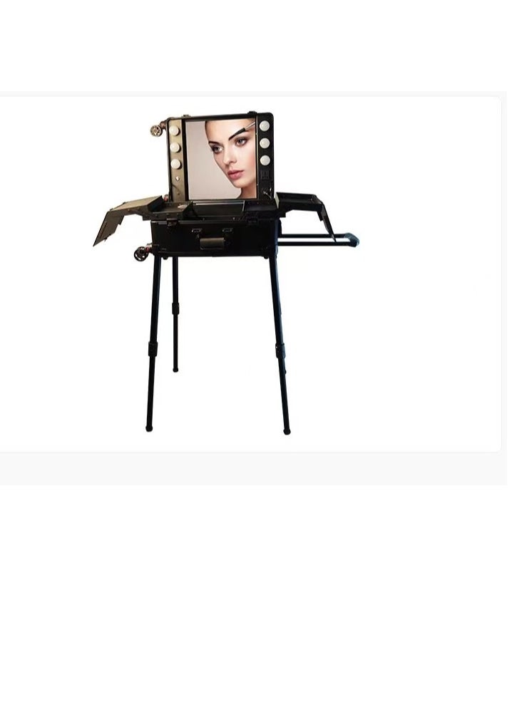 Professional Detachable 4-Wheel Rolling Makeup Train Case, Massive Capacity Cosmetic Trolley with Tri-Color Touch-LED Lights Mirror, Multi-Compartment Organizer, Adjustable Stand & Sturdy ABS Build for Beauty Artists' Salon & Travel