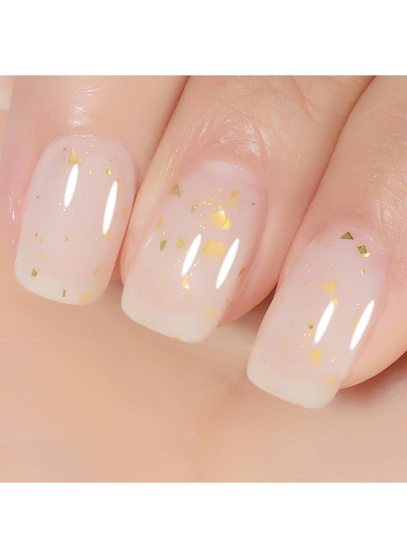 YTD Likomey Nude Gel Nail Polish15ml Milky White Gold Foil Translucent Neutral Jelly Sheer Gold Flakes Glitter Salon Home DIY Nails Art Manicure UV Nail Gel VarnishLS10