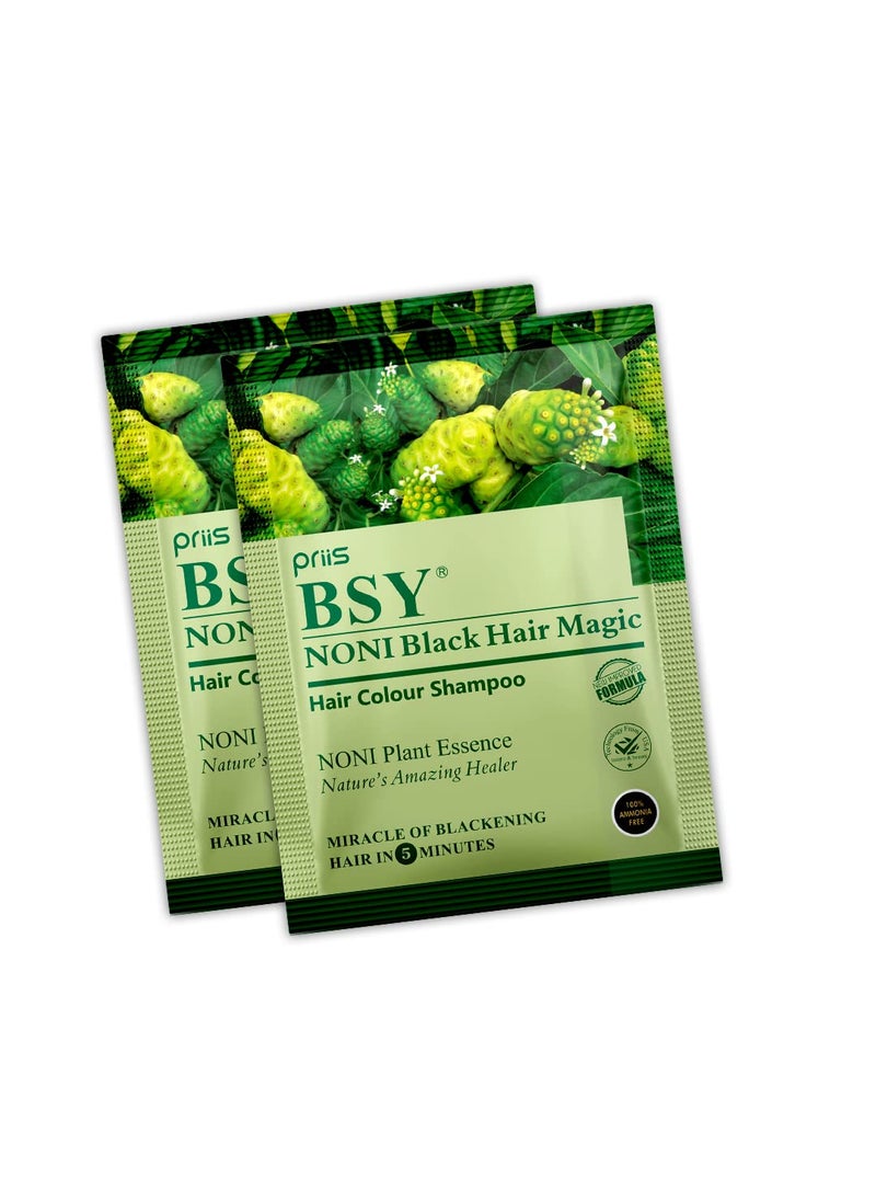 BSY Noni Black Hair Magic Shampoo - Natural 5 Mins Ammonia-Free Shampoo Hair Color, Permanent Hair Dye, 20x0.67 Fl Oz