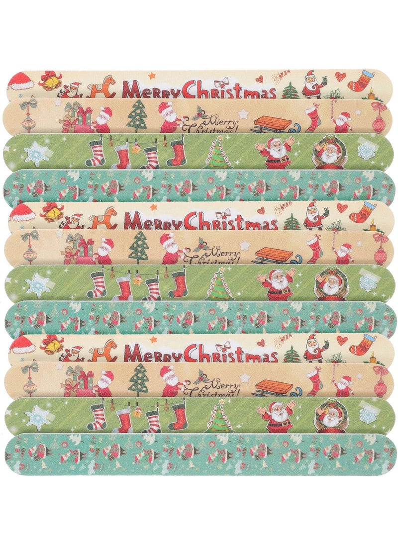 FOMIYES 12Pcs Christmas Nail Files Double Sided Nail File and Buffers Emery Boards for Natural and Acrylic Nails Manicure Pedicure Tools Random Style