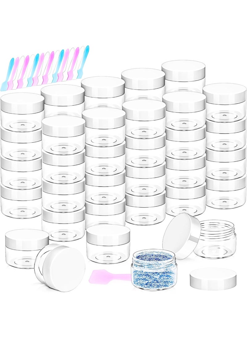 MotBach 40 Pack 15g Plastic Jars with Lids, 15ml Round Clear Cosmetic Containers Makeup Jars, Travel Size Container Jar with 10 Spatulas for Sample Lotion Cream Eyeshadow Ointment Salve Balm Powder