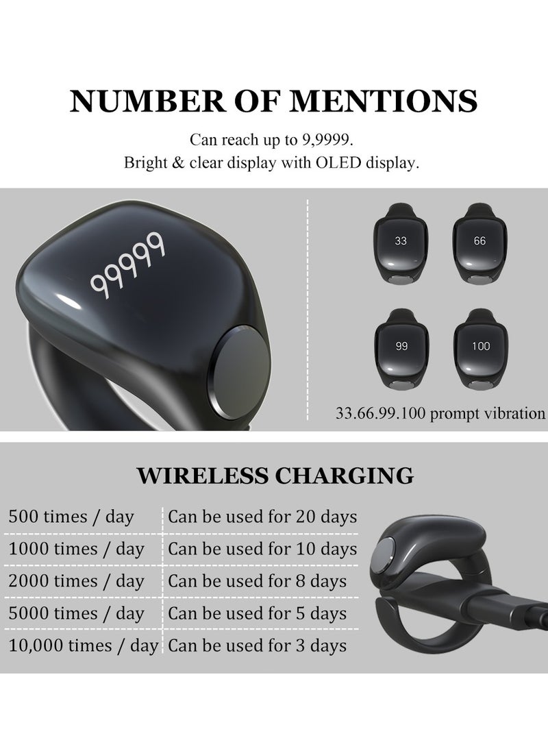 Smart Digital Counting Ring, Wireless Charging, OLED Display, Adjustable Wearable Tracker for Daily Use