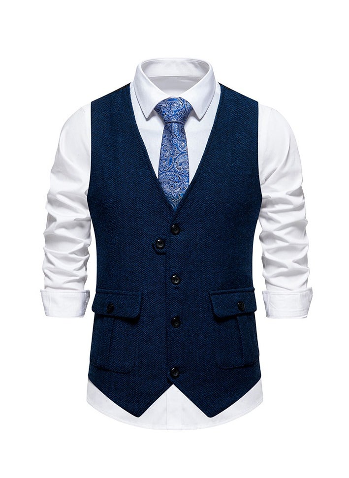 New Men's Retro V-Neck Fake Two Piece Vest