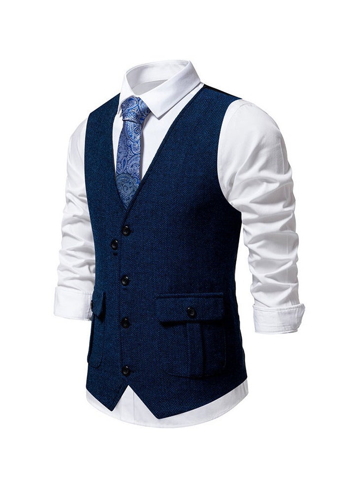 New Men's Retro V-Neck Fake Two Piece Vest