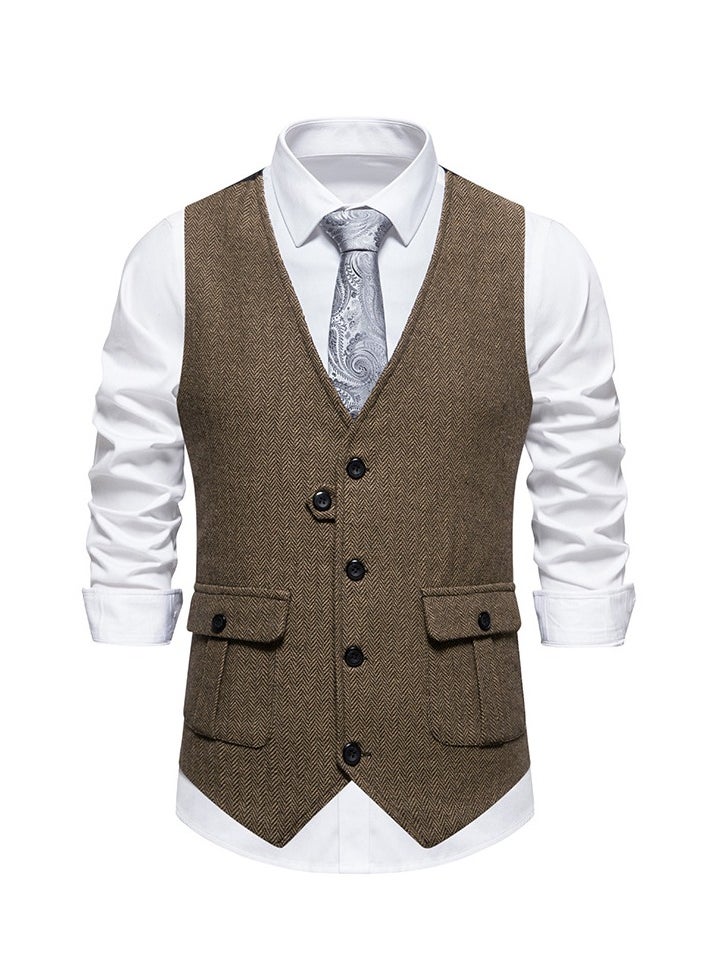 New Men's Retro V-Neck Fake Two Piece Vest
