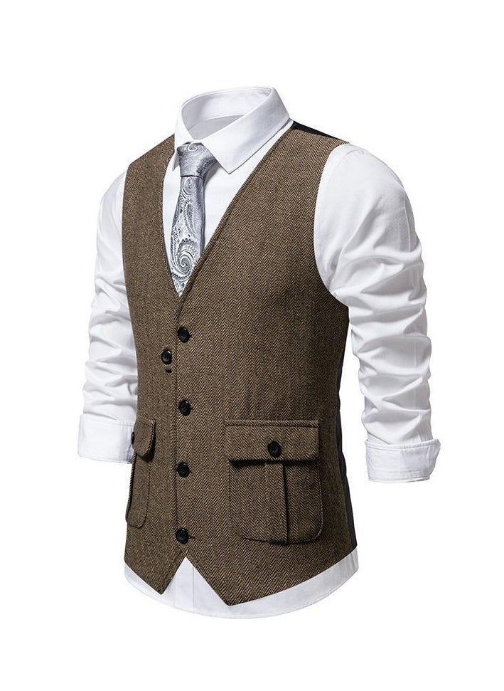 New Men's Retro V-Neck Fake Two Piece Vest
