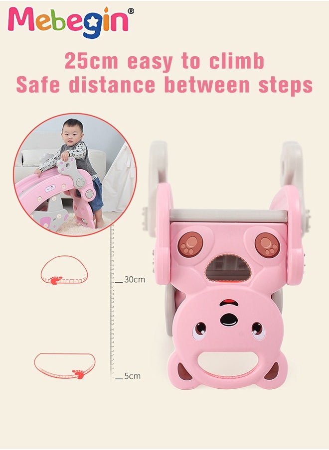 2 in 1 Foldable Slide with Basketball Hoop and Extra Long Slide Slope, Freestanding Baby Slide Climber Playset Toys, Can Transform into Rocking Horse, Indoor and Outdoor Use, 104*36*56cm