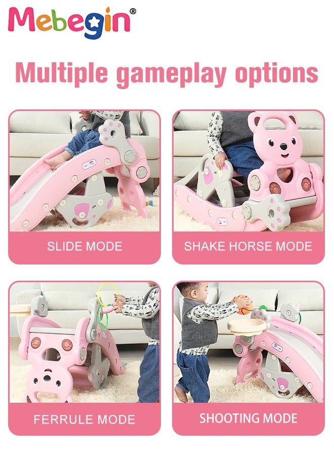 2 in 1 Foldable Slide with Basketball Hoop and Extra Long Slide Slope, Freestanding Baby Slide Climber Playset Toys, Can Transform into Rocking Horse, Indoor and Outdoor Use, 104*36*56cm
