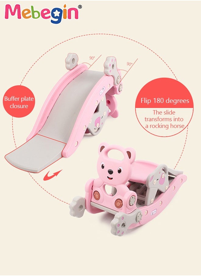 2 in 1 Foldable Slide with Basketball Hoop and Extra Long Slide Slope, Freestanding Baby Slide Climber Playset Toys, Can Transform into Rocking Horse, Indoor and Outdoor Use, 104*36*56cm