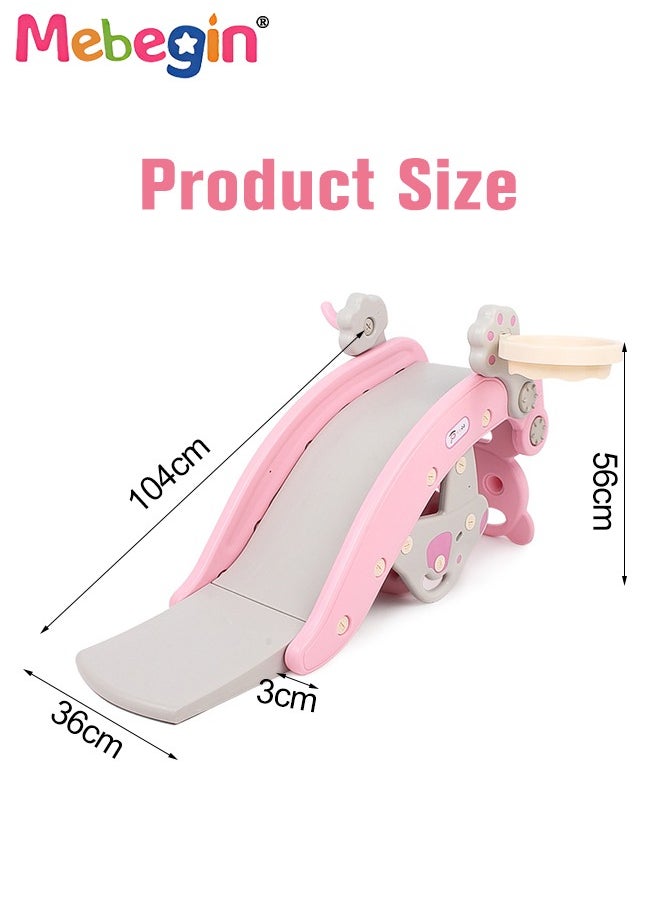 2 in 1 Foldable Slide with Basketball Hoop and Extra Long Slide Slope, Freestanding Baby Slide Climber Playset Toys, Can Transform into Rocking Horse, Indoor and Outdoor Use, 104*36*56cm