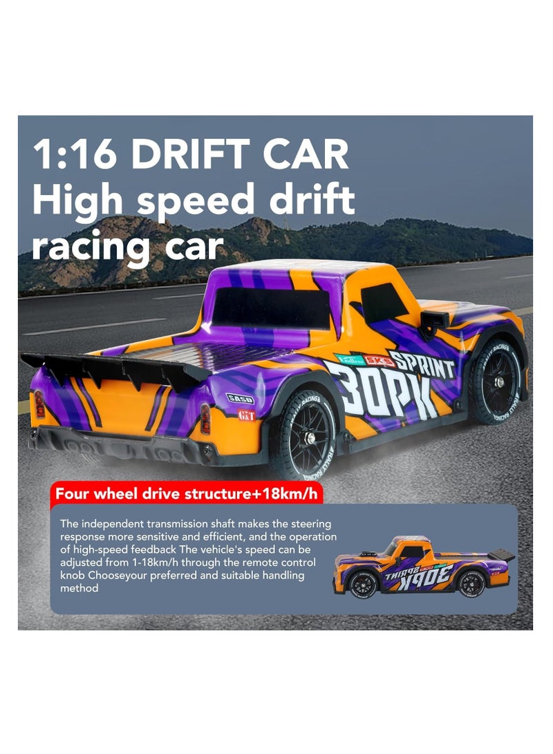 1/16 RC Drift Car, 2.4Ghz RTR RC Drift Car, 4x4 Light Up RC Drifting Racing Cars Fast 18KM/H Truck, 4WD All-Road Street Bash RC Truck Electric Powered High Speed Drifting for Adult