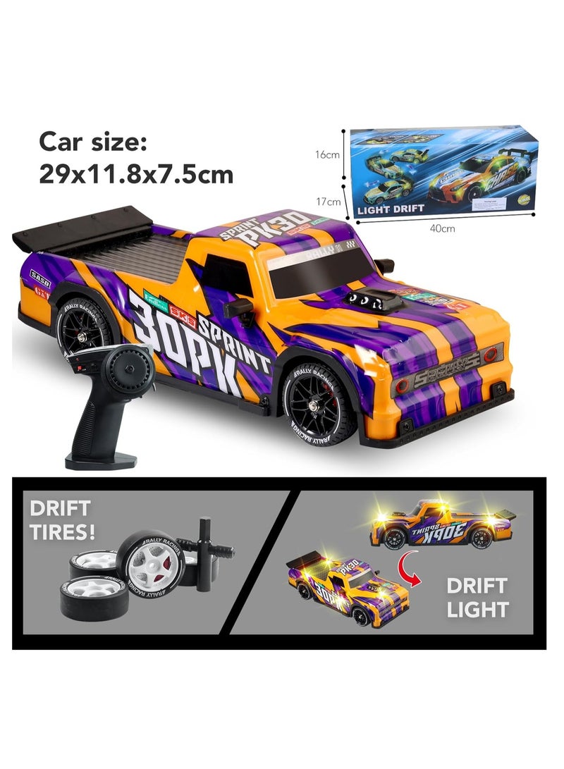 1/16 RC Drift Car, 2.4Ghz RTR RC Drift Car, 4x4 Light Up RC Drifting Racing Cars Fast 18KM/H Truck, 4WD All-Road Street Bash RC Truck Electric Powered High Speed Drifting for Adult