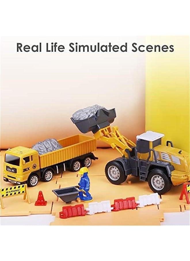 Construction Site Vehicles Toy Set, Kids Engineering Playset, Tractor, Digger, Crane, Dump Trucks, Excavator, Cement, Steamroller, Birthday Gift for 3 4 5 Year Old Toddlers Boys Children