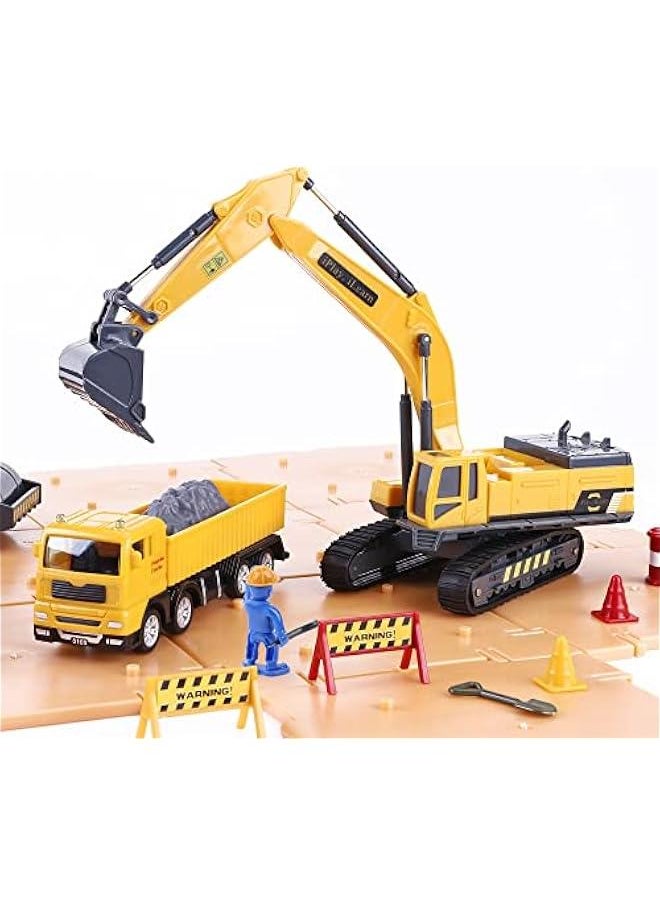 Construction Site Vehicles Toy Set, Kids Engineering Playset, Tractor, Digger, Crane, Dump Trucks, Excavator, Cement, Steamroller, Birthday Gift for 3 4 5 Year Old Toddlers Boys Children