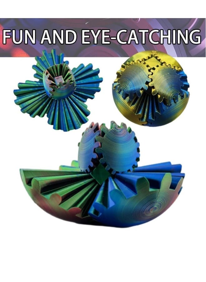 Gear Ball Fidgeting, Gear Ball - Steampunk Spinning Miracle Fidgeting Gear Ball, 3D Printed Gear Ball Gear Ball Puzzle Cube Fidgeting Toy, Spiral Screw Toy, Stress and Anxiety Relief Toy (Green Blue)