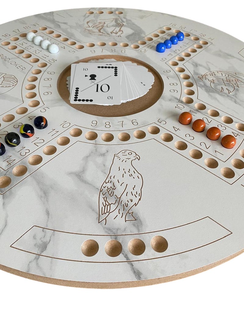 Board Game Wahoo Game For 4 And 6 Players Double Sides With Cards, Marbles And Bag