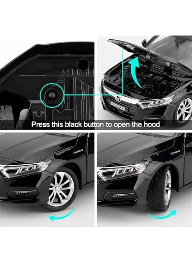 Toy Car Compatible for 1:24 Honda Accord Car Model, Pull Back Diecast Toy with Sounds＆Lights for Kids Boys Girls and Adults, Gift Black
