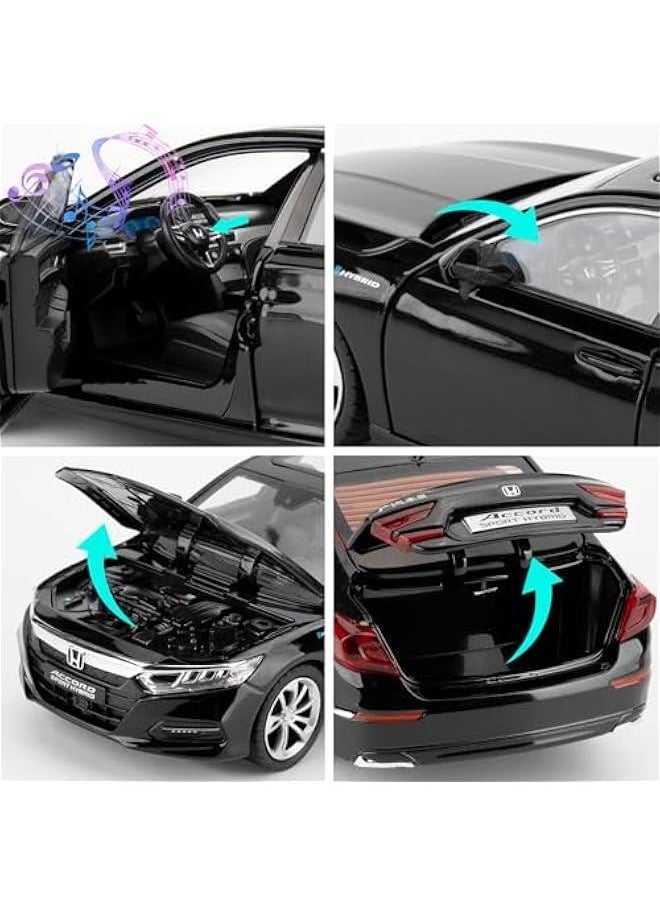 Toy Car Compatible for 1:24 Honda Accord Car Model, Pull Back Diecast Toy with Sounds＆Lights for Kids Boys Girls and Adults, Gift Black