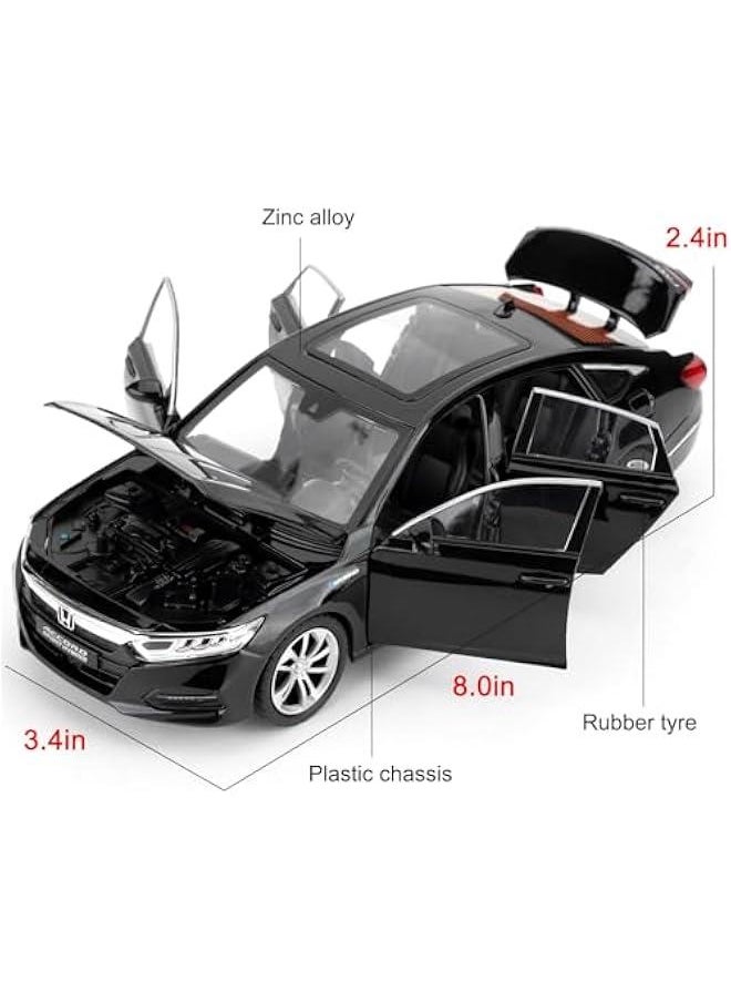 Toy Car Compatible for 1:24 Honda Accord Car Model, Pull Back Diecast Toy with Sounds＆Lights for Kids Boys Girls and Adults, Gift Black