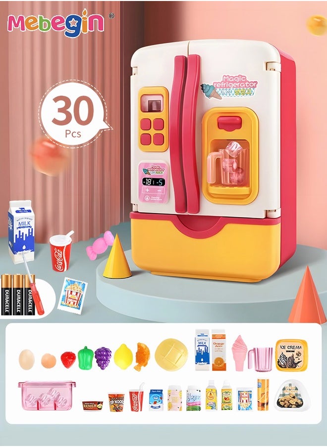 Kitchen Toys Fridge Refrigerator with Ice Dispenser Pretend Play Appliance for Kids, Play Kitchen Set with Kitchen Playset Accessories for Boys Girls Music and Light
