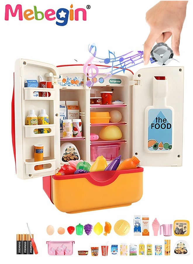 Kitchen Toys Fridge Refrigerator with Ice Dispenser Pretend Play Appliance for Kids, Play Kitchen Set with Kitchen Playset Accessories for Boys Girls Music and Light