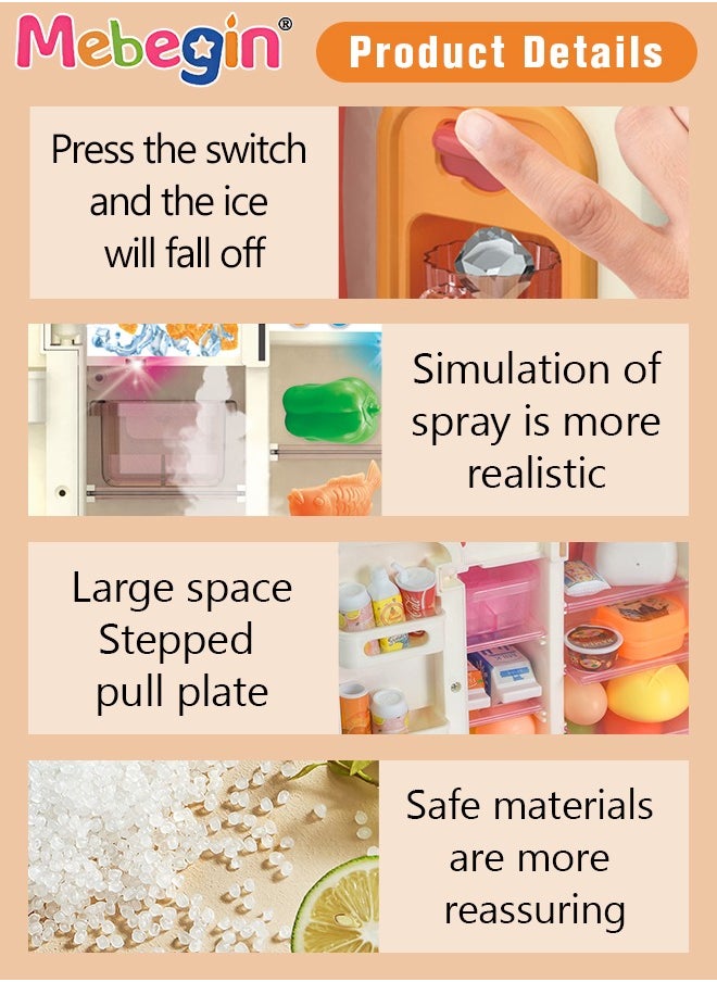 Kitchen Toys Fridge Refrigerator with Ice Dispenser Pretend Play Appliance for Kids, Play Kitchen Set with Kitchen Playset Accessories for Boys Girls Music and Light