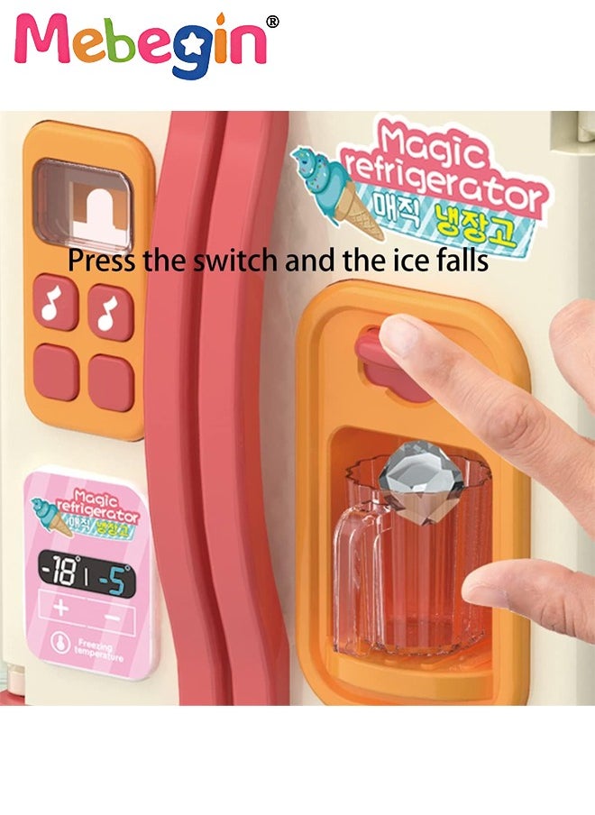 Kitchen Toys Fridge Refrigerator with Ice Dispenser Pretend Play Appliance for Kids, Play Kitchen Set with Kitchen Playset Accessories for Boys Girls Music and Light