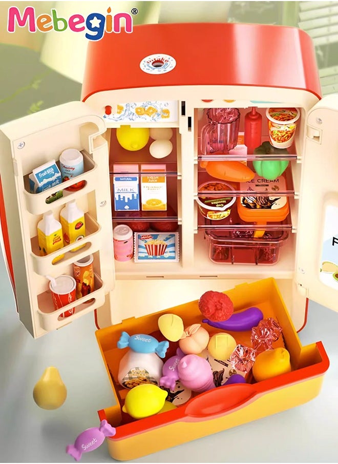 Kitchen Toys Fridge Refrigerator with Ice Dispenser Pretend Play Appliance for Kids, Play Kitchen Set with Kitchen Playset Accessories for Boys Girls Music and Light