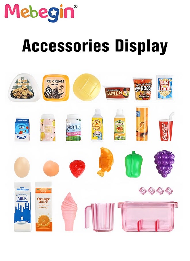 Kitchen Toys Fridge Refrigerator with Ice Dispenser Pretend Play Appliance for Kids, Play Kitchen Set with Kitchen Playset Accessories for Boys Girls Music and Light