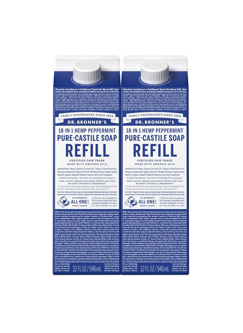 Dr Bronners PureCastile Liquid Soap Refill Peppermint 32oz Pack of 2