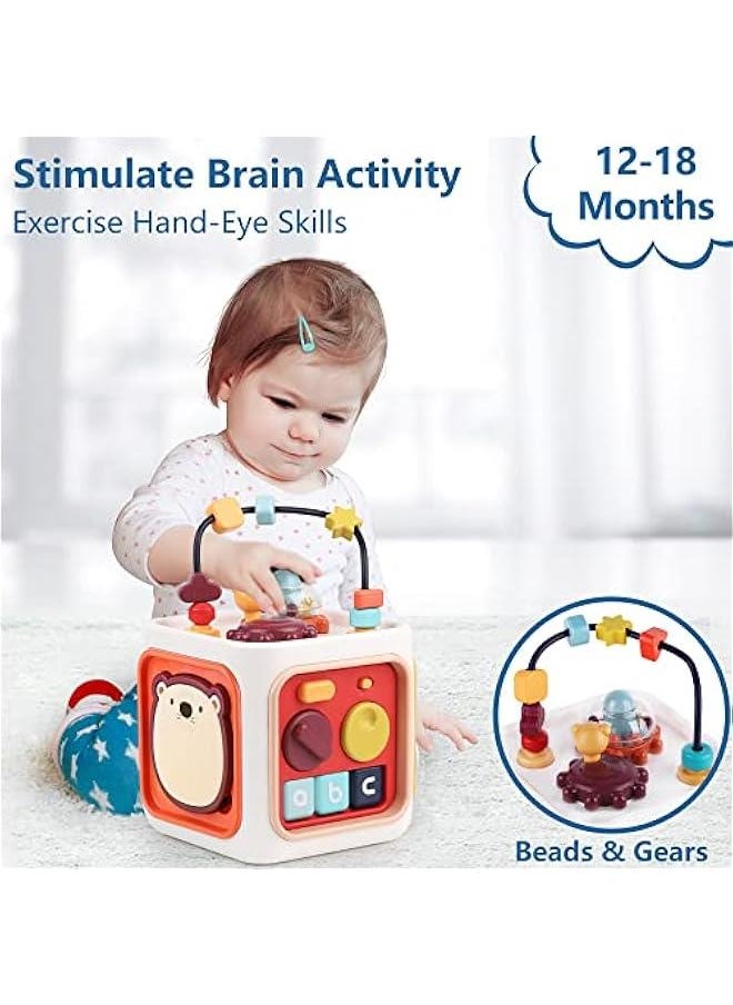 Baby Learning Activity Cube, Montessori Sensory Toys for Toddlers 1-3, Infant Educational Busy Center, Travel Carseat Toy, Birthday Gifts for 6 9 12 18 Month, 1 2 3 Year Old Boys Girls
