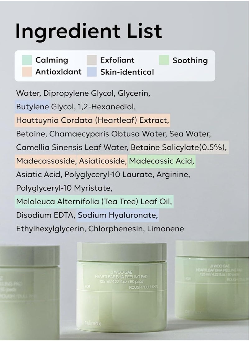 Celimax Ji.Woo.Gae Heartleaf BHA Peeling Pad 60 Pad, 125ml
