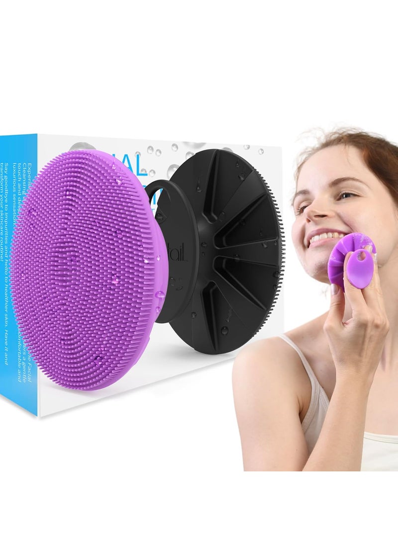 Silicone Face Scrubber 2 Pack, Manual Facial Cleansing Brush, Gentle Face Exfoliator for Sensitive Skin, Skin Care Exfoliating Face Brush for Men and Women, Black+Purple