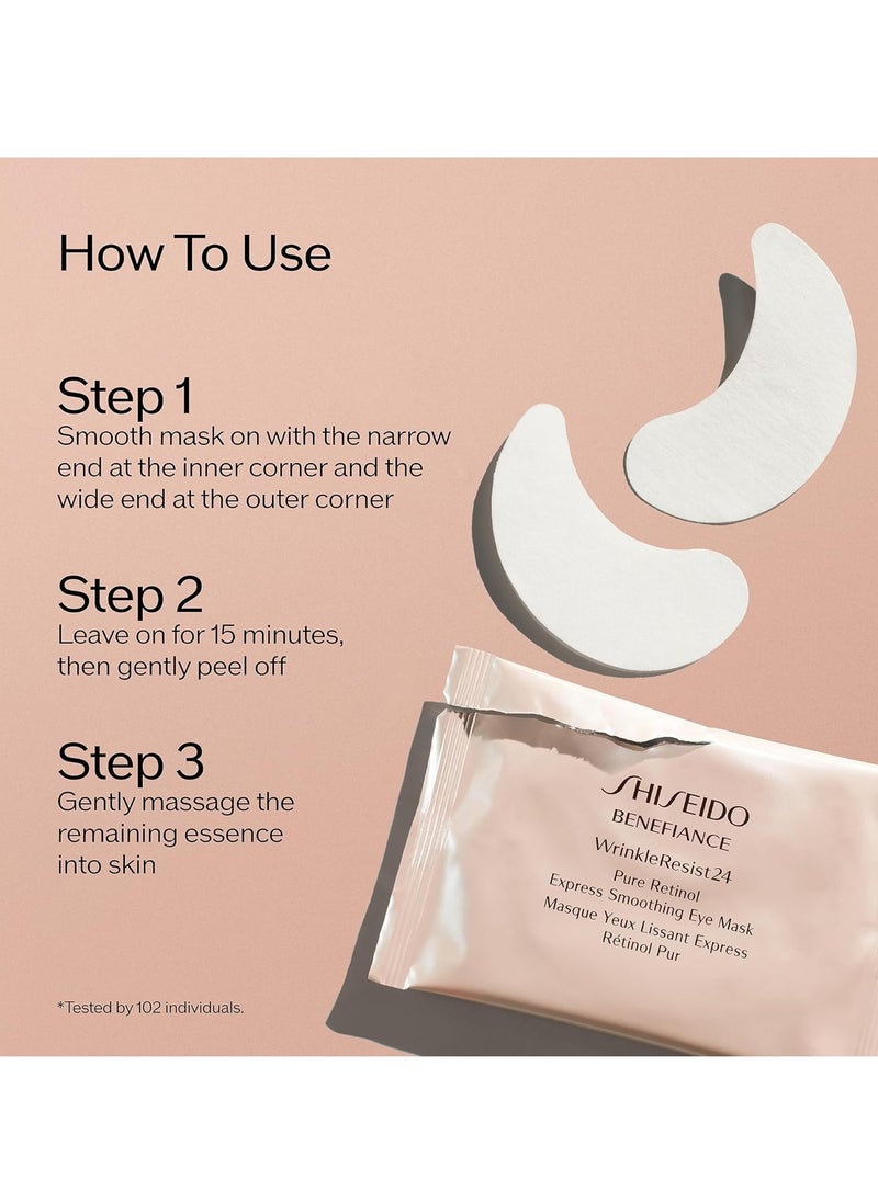 Shiseido Benefiance WrinkleResist24 - Pure Retinol Express Smoothing Eye Mask - 12 Sets of Two Eye Masks - Reduces Appearance of Wrinkles in 15 Minutes