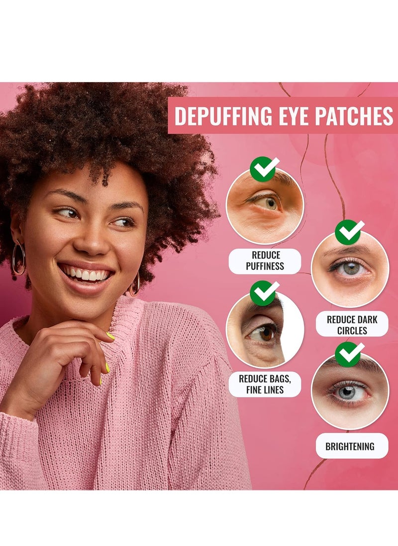 Eye Mask for Puffiness - Under Eye Patches for Dark Circles - Korean Under Eye Mask Patches for Puffy Eyes - Eye Gel Pads Depuffing Eye Brightener, Caffeine, Hydrogel & Collagen (20 Pairs)
