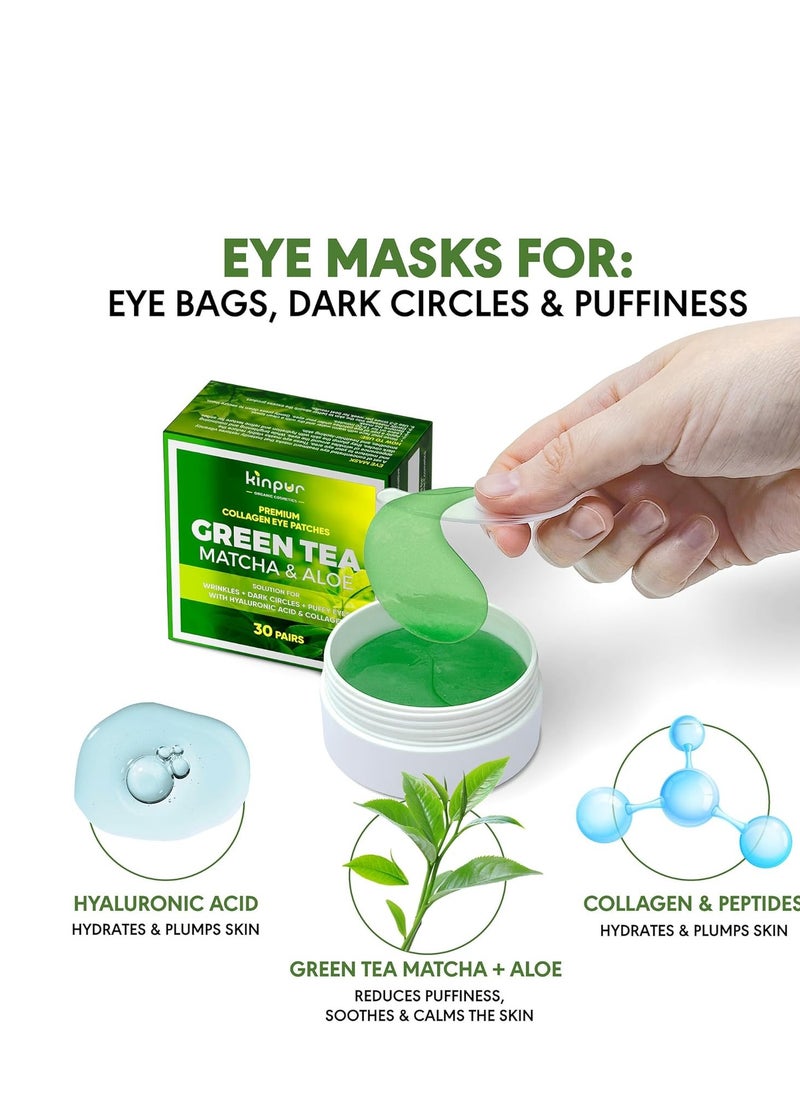 Eye Masks for Dark Circles and Puffiness – Hydrating Eye Patches with Collagen Hyaluronic Acid Green Tea & Aloe - Under Eye Treatment for Women and Men 30 Pairs