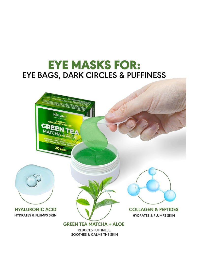 Eye Masks for Dark Circles and Puffiness – Hydrating Eye Patches with Collagen Hyaluronic Acid Green Tea & Aloe - Under Eye Treatment for Women and Men 30 Pairs