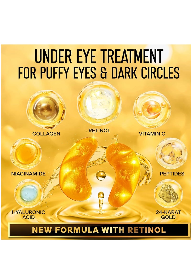 24K Gold Under Eye Patches for Puffy Eyes and Dark Circles – Retinol Collagen Eye Masks for Women & Men – Hydrating Anti-Aging Brightening Eye Gel Pads – Dark Circle & Bags Eye Care 50 pcs