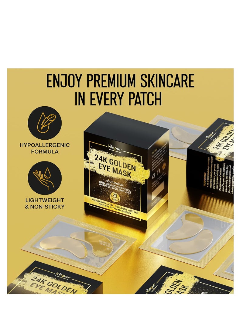 24K Gold Under Eye Patches for Puffy Eyes and Dark Circles – Retinol Collagen Eye Masks for Women & Men – Hydrating Anti-Aging Brightening Eye Gel Pads – Dark Circle & Bags Eye Care 50 pcs
