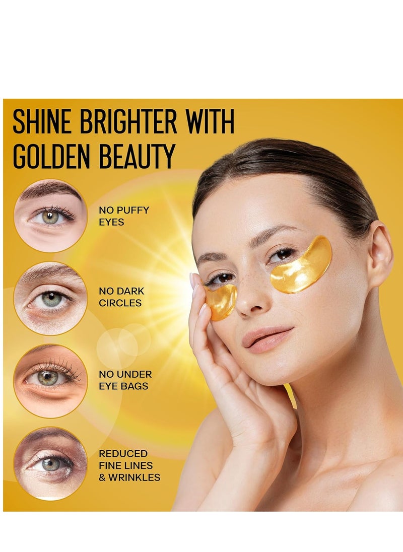 24K Gold Under Eye Patches for Puffy Eyes and Dark Circles – Retinol Collagen Eye Masks for Women & Men – Hydrating Anti-Aging Brightening Eye Gel Pads – Dark Circle & Bags Eye Care 50 pcs