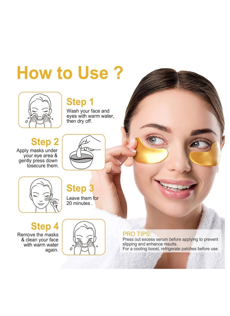 LAVONE Eye Mask-30 Pairs 24K Gold Under Eye Patches Skin Care Products-Eye Masks Skincare for Dark Circles and Puffiness,Reduce Wrinkles and Fine Lines,for Women and Man