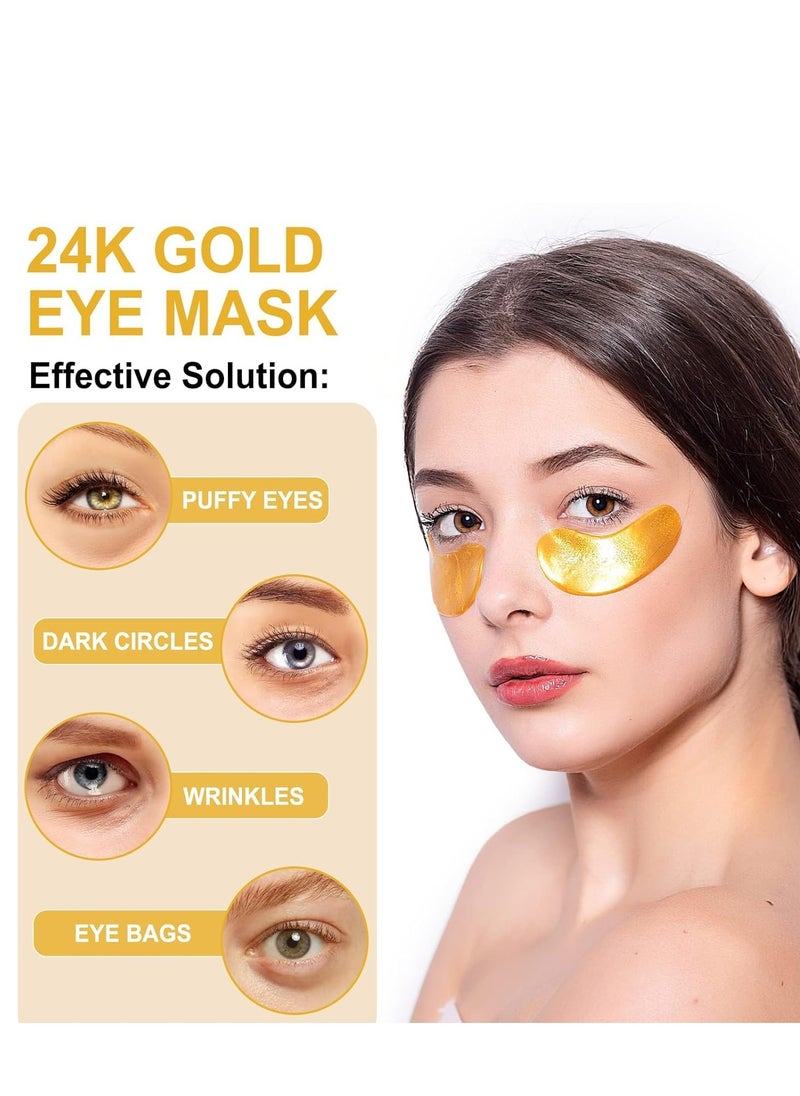 LAVONE Eye Mask-30 Pairs 24K Gold Under Eye Patches Skin Care Products-Eye Masks Skincare for Dark Circles and Puffiness,Reduce Wrinkles and Fine Lines,for Women and Man