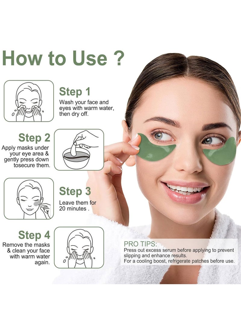 LAVONE Eye Mask-30 Pairs Eye Masks Skincare - Green Tea Eye Mask Skin Care for Dark Circles and Puffiness,Reduce Wrinkles,Eye Bags and Fine Lines,Eye Patches for Women and Man,with Hair Clips.